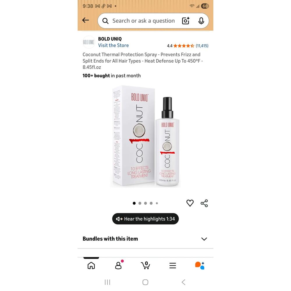 Coconut Thermal Protection Spray Prevents for All Hair Types 8.45fl.oz